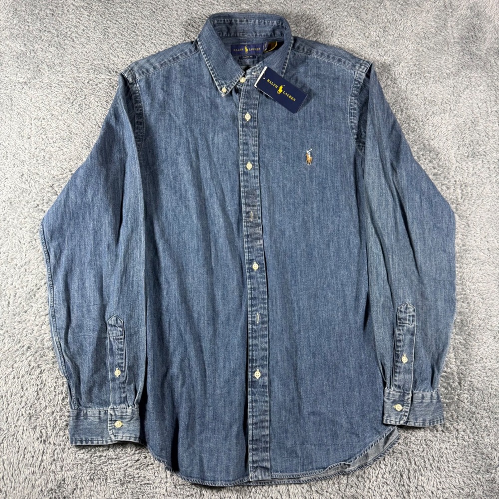 NWT Polo Ralph Lauren Denim Shirt Mens Large Classic Fit Flesh Pony Long Sleeve - Picture 2 of 6